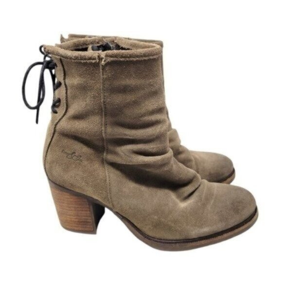 Bos & Co Barlow Back Lace Leather Suede Distressed Ankle Heeled boots Taupe Tan - Picture 10 of 16